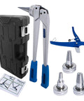 PEX Tube Expansion Tool Kit With One Half Inch Three Quarter Inch And One Inch Expander Heads Meets ASTM F1960 Standards Including Tube Cutting Pliers For ProPEX Expansion, showing tool, heads, and case