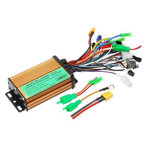 Drop Dead Easy Install 24V To 84V Brushless Sine Wave Motor Controller Kit with wires and connectors for electric bike use.