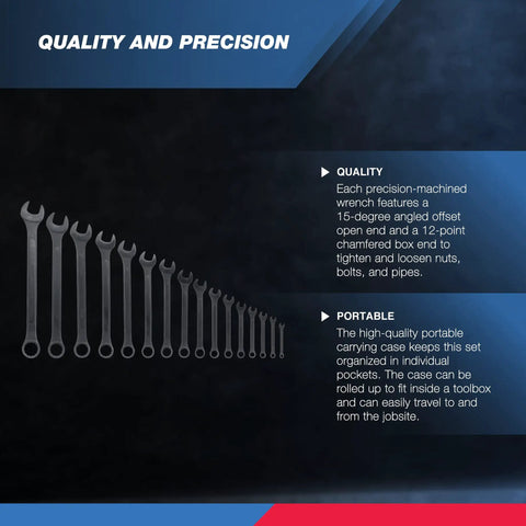 Heavy Duty Jumbo Combination Wrench Set 16 Piece SAE From 1/4 Inch To 1-1/4 Inch with quality and portable features visible