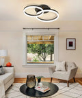 Living room with Modern 2 Ring LED Flush Mount Ceiling Light With 40W Power, Adjustable Color Temperature 3000K 4000K 6500K, Sleek Dope Black Finish.