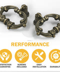 Image of Six Bronze Oval Drop Ring Drawer Pulls Set With Mounting Hardware For Dresser Cabinets And Cupboards, vintage style.