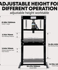 12 Ton Hydraulic Shop Press With Movable Plates And Adjustable Height H Frame For Garage Floor Use Overload Protection