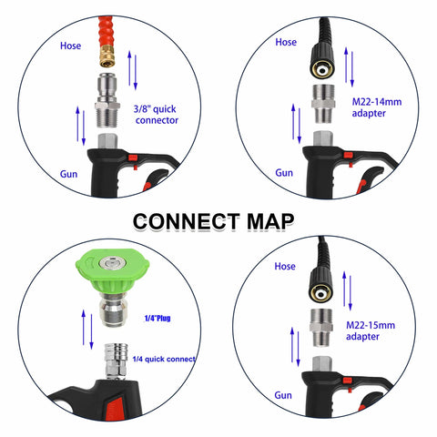 Pressure Washer Spray Gun Kit 5000 PSI 12 GPM With One Quarter Inch Quick Disconnect And Three Eighth Inch Quick Connect, M22 fittings diagram