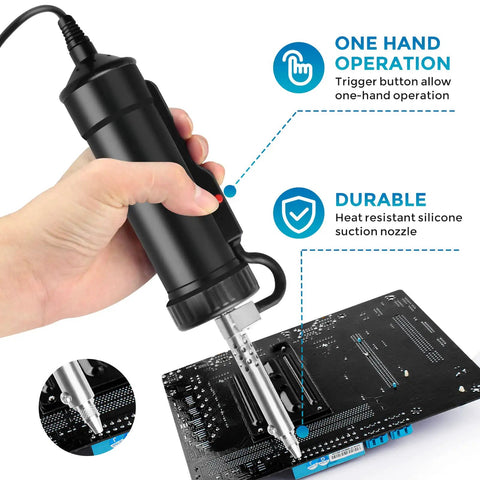 Go To Automatic Desoldering Pump For Fast Tin Removal, Electric Desoldering Gun With Strong Vacuum shown in hand use