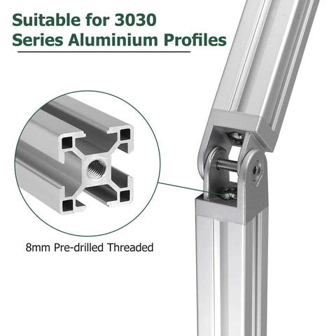2 Pcs Die Cast Zinc Alloy Pivot Joint Connectors For 3030 Aluminum Extrusion Profiles 180 Degree Adjustable Corner Brackets
