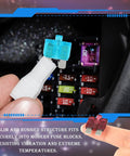Heavy Duty LED Blade Fuse Assortment Kit Featuring ATC ATO Circuit Breakers For Whip And Diesel Rig 5A To 40A Amperage Protection, blue fuse installed in a fuse panel
