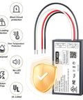 24V Dimmable LED Driver 60W Triac ELV MLV Transformer The Go To Dimming Solution For Smooth Flicker Free Dimming, Compatible With Lutron And Leviton Switches, Ideal Power Supply For 24V LED Strips Modules And Bulbs with protection icons.