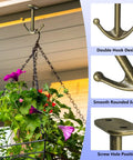 Installed Two Prong Ceiling Hooks Set In Bronze Finish, Heavy Duty Zinc Alloy Construction, holding a hanging flower basket.