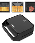 Royalcraft 3-in-1 Electric Sandwich Maker & Waffle Grill, 850W Panini Press with removable plates and cool touch handle, black.