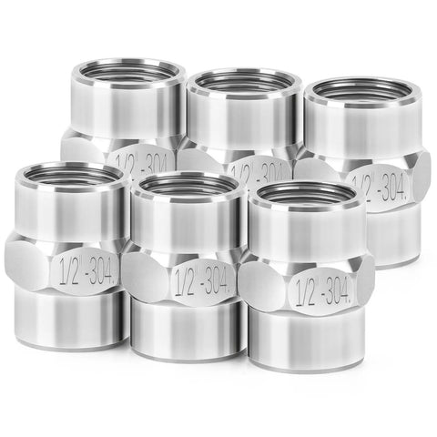 Hex Coupling Pipe Fitting One Half Inch NPT Female To One Half Inch NPT Female Stainless Steel 304 Heavy Duty Corrosion Resistant Six Pack