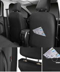 Leather Seat Covers Full Set Universal Water Resistant With 3D Foam Back Support For SUV Sedan Van All Season Dope Comfort And Luxury Airbag Compatible Pure Black featuring rear pocket detail.