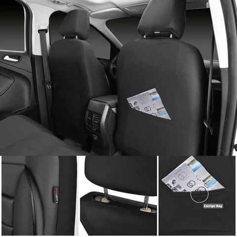 Leather Seat Covers Full Set Universal Water Resistant With 3D Foam Back Support For SUV Sedan Van All Season Dope Comfort And Luxury Airbag Compatible Pure Black featuring rear pocket detail.