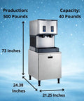 No Drama Countertop Nugget Ice Maker And Water Dispenser With Easy Push Controls, 500 pounds production, 40 pounds capacity.