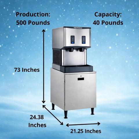 No Drama Countertop Nugget Ice Maker And Water Dispenser With Easy Push Controls, 500 pounds production, 40 pounds capacity.
