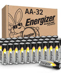 Dependable Alkaline Double A Batteries 32 Pack stacked with long lasting power for everyday gadgets and emergency supplies.