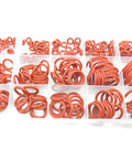 Red Silicone O Ring Kit 225 Piece Set With 15 Metric Sizes VMQ Sealing Gasket Kit in transparent storage box compartments.