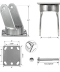 Ultra Tough Extra Thickened Galvanized Steel Six By Two Inch Caster Yoke 2500 Lbs Load Rating Swivel Fork Replacement dimensions and details