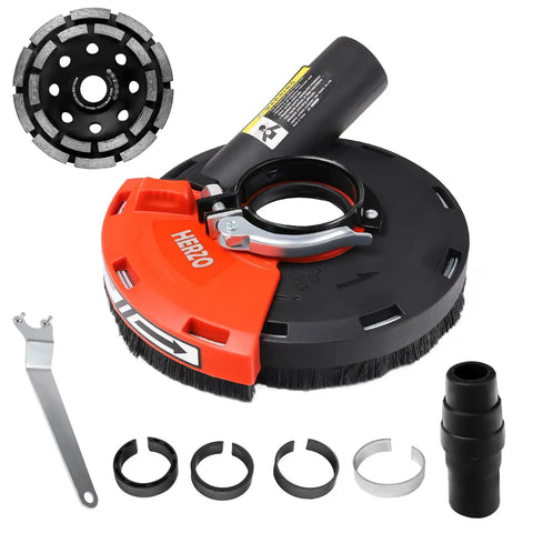 Surface Grinding Dust Shroud For Angle Grinder Universal 4.5/5 Inch With 5 Inch Diamond Cup Wheel, shown with accessories.