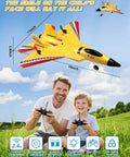 Father and son flying F22 RC Plane Jet For Beginners And Kids, Easy To Fly Foam Glider With Gyro Stabilization, Yellow.