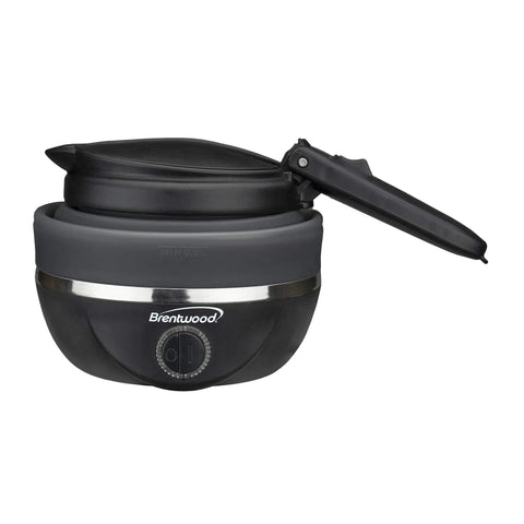 On The Go 0.85 Quart Collapsible Kettle With Dual Voltage Hidden Heating Element Black Finish Ultra Portable Travel Cup