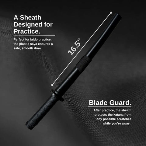 Polypropylene Short Practice Samurai Training Sword 24-Inch With Black Saya Scabbard detail on the black scabbard