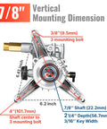 Seven Eighths Inch Shaft Vertical Pressure Washer Pump 3000 PSI At 2.5 GPM Replacement diagram with dimensions and mounting details