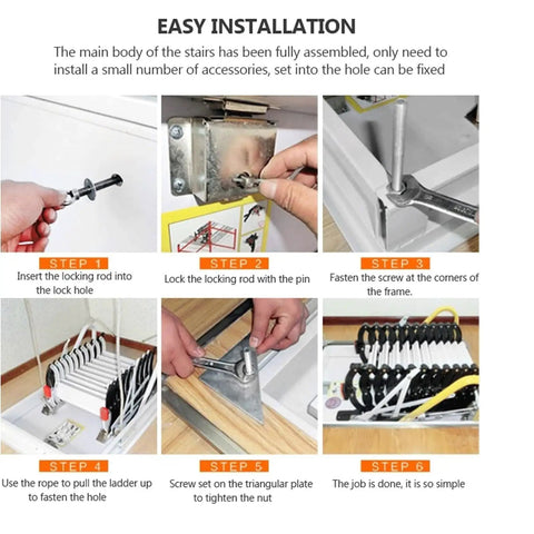 Easy installation steps for Motorized Pull Down Attic Ladder Folding Retractable Loft Staircase With Heavy Duty Carbon Steel Build.