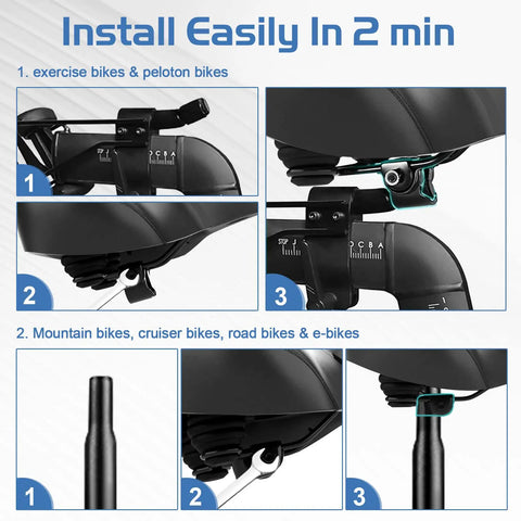 Oversized Extra Wide Bike Seat For Women And Men installation on exercise, Peloton, mountain, cruiser, and e-bikes