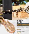 Three Eighths Inch Heavy Duty Chain Hook 6600 Lbs G70 Clevis Grab Hook for Trailer and Truck Tow Chains, yellow chromate finish.