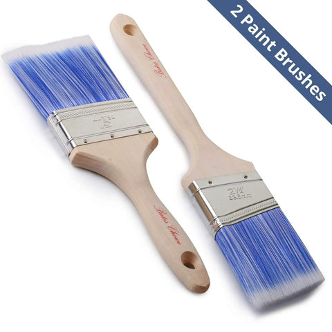 Two Pack Wood Handle Paint Brush Set Featuring 3 Inch Flat And 2.5 Inch Angled Sash Brushes, Lightweight Treated Wood Grip