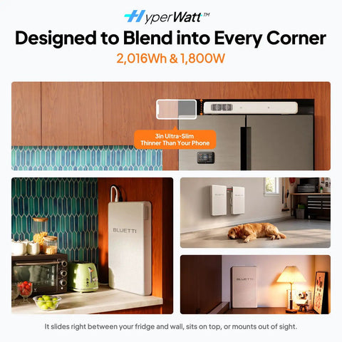 Top Shelf Portable Power Station 2016Wh Expandable To 8064Wh Lfp Battery Backup, ultra-slim design blending in with home appliances.
