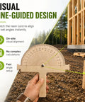 Premium Birch Wood Angle Finder Protractor With String Alignment showing visual angle setup at a construction site.
