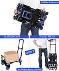 Heavy Duty Folding Hand Truck Dolly With 330Lbs Capacity, Convertible Between 2-Wheel Upright And 4-Wheel Platform Cart, Retractable Handle, Durable Wheels For Easy Moving Of Boxes, Luggage, Groceries, And More folded flat and upright