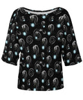 Comfy Loose Fit Womens Short Sleeve Boat Neck Tee Casual Blouse Soft Breathable Polyester Spandex Top With Galaxy Dragon Space Print On Black
