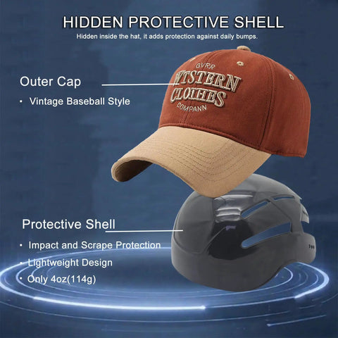 Lightweight Bump Cap With ABS Shell Protective Insert For Jobsite Wear, Western Baseball Style shown with protective shell