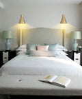 Bedroom with Cool Battery Operated Wall Sconces Set Of Two With Flared Funnel Metal Shade 13 RGB LED Dimmable Remote Control