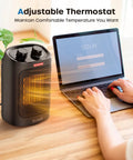 60 Degree Oscillating Space Heater With 1500W PTC Ceramic Heating on desk near laptop in office setting