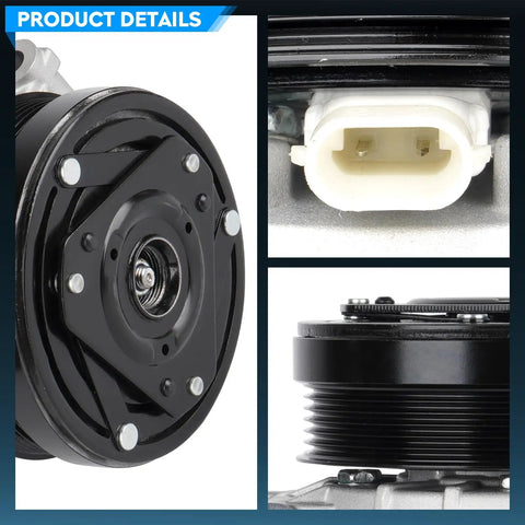 Close-up of Oem Standard Heavy Duty Road Tough Ac Air Compressor With Clutch showing clutch detail and connectors.