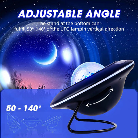 Nebula Night Projector With Star Moon Cloud Modes, black adjustable angle design, showcasing 50-140° tilt for dreamy nebula effects.