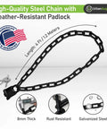 Hardened 8mm Security Chain With Weather Resistant Pad Lock for gate, bike, generator, stainless steel, galvanized steel