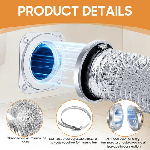 Magnetic Dryer Vent Connector Kit With Airtight Seal No Hassle Tool Free Quick Install Includes Three Point Three Ft Duct And Two Clamps