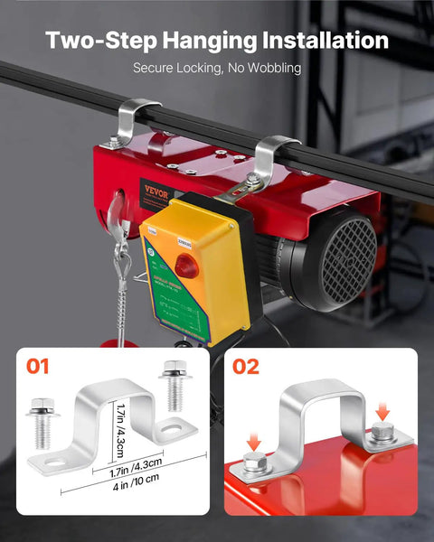 2200lbs Electric Hoist With 328ft Wireless Remote Control 110V Lifting Crane installation setup