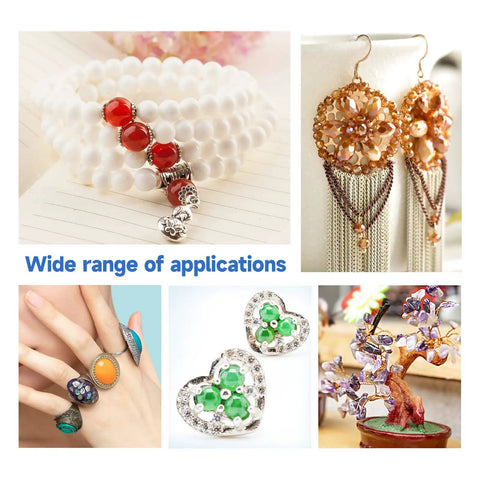 Various jewelry pieces showcasing different styles and materials, including bracelets, earrings, rings, and decorative items.