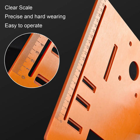 Pro Grade Aluminum Circular Saw Base Plate And Router Table Insert featuring clear scale markings for precise setups.