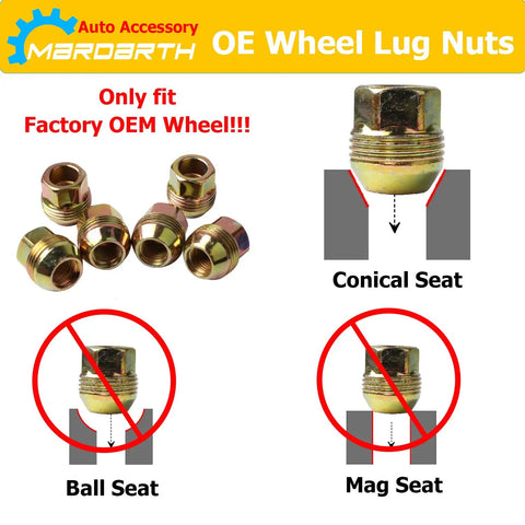 24 Pack 14mm X 1.5 OEM Bulge Seat Acorn Lug Nuts For 6 Lug GM Trucks Plug N Play Direct Fit with conical seat diagram