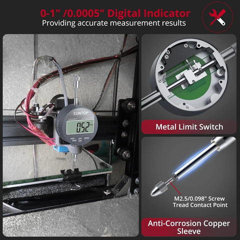 Digital Dial Indicator 1 Inch Range With 0.0005 Inch Resolution LCD Display Inch To Metric Conversion 132 Lbs Magnetic Base