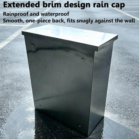 Heavy Duty Waterproof Stainless Steel EV Charger Lock Box Designed To Shield Your Plug From Elements With Rock Solid Wall Mount Security Housing That Keeps Everything Locked Down Tight on a rainy surface.