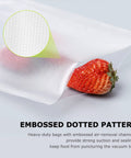Precut Vacuum Sealer Bags 8x12 Inches Pro Grade BPA Free Textured Embossed Thick for storage and sous vide featuring embossed detail.