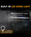 Funnywhale Cordless Electric Rivet Gun Fits Dewalt 20V Max illuminating a workspace with its built-in LED light.