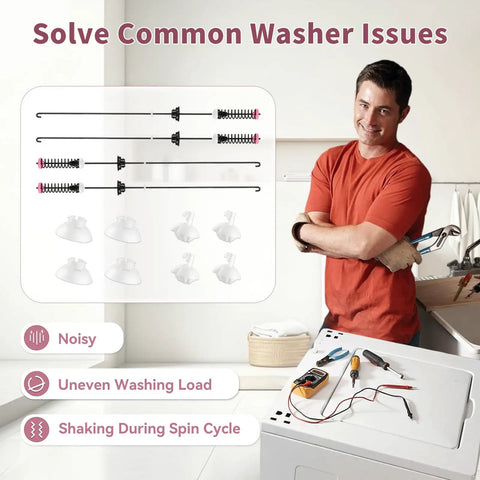 Washer Suspension Rod Kit Easy Install Includes 4 Rods 4 Balls 4 Bushings Replacement Part W11130360 For Top Load Washers Compatible With Whirlpool Maytag Kenmore, image of rods and bushings